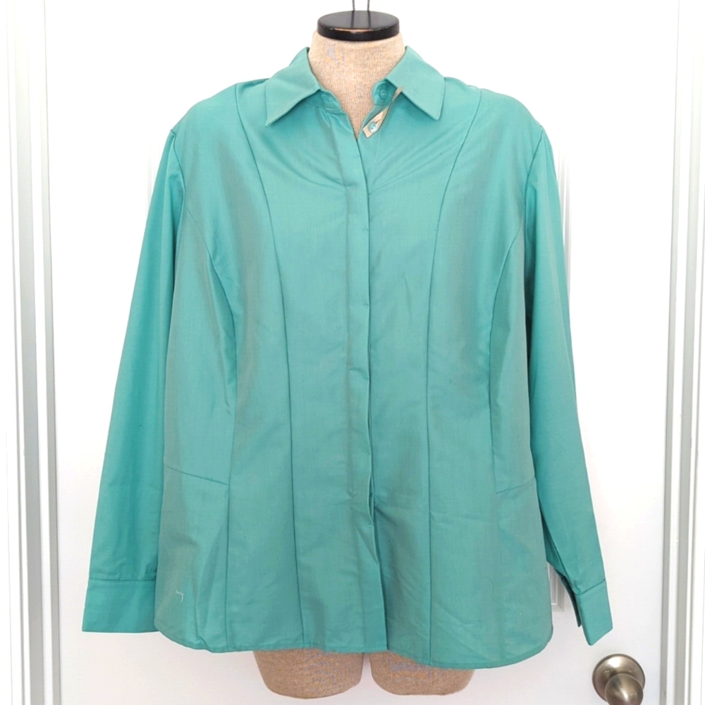 Coldwater Creek Blouse Tunic Women's 1X (16-18) Mint Green Hidden Button NWT-245